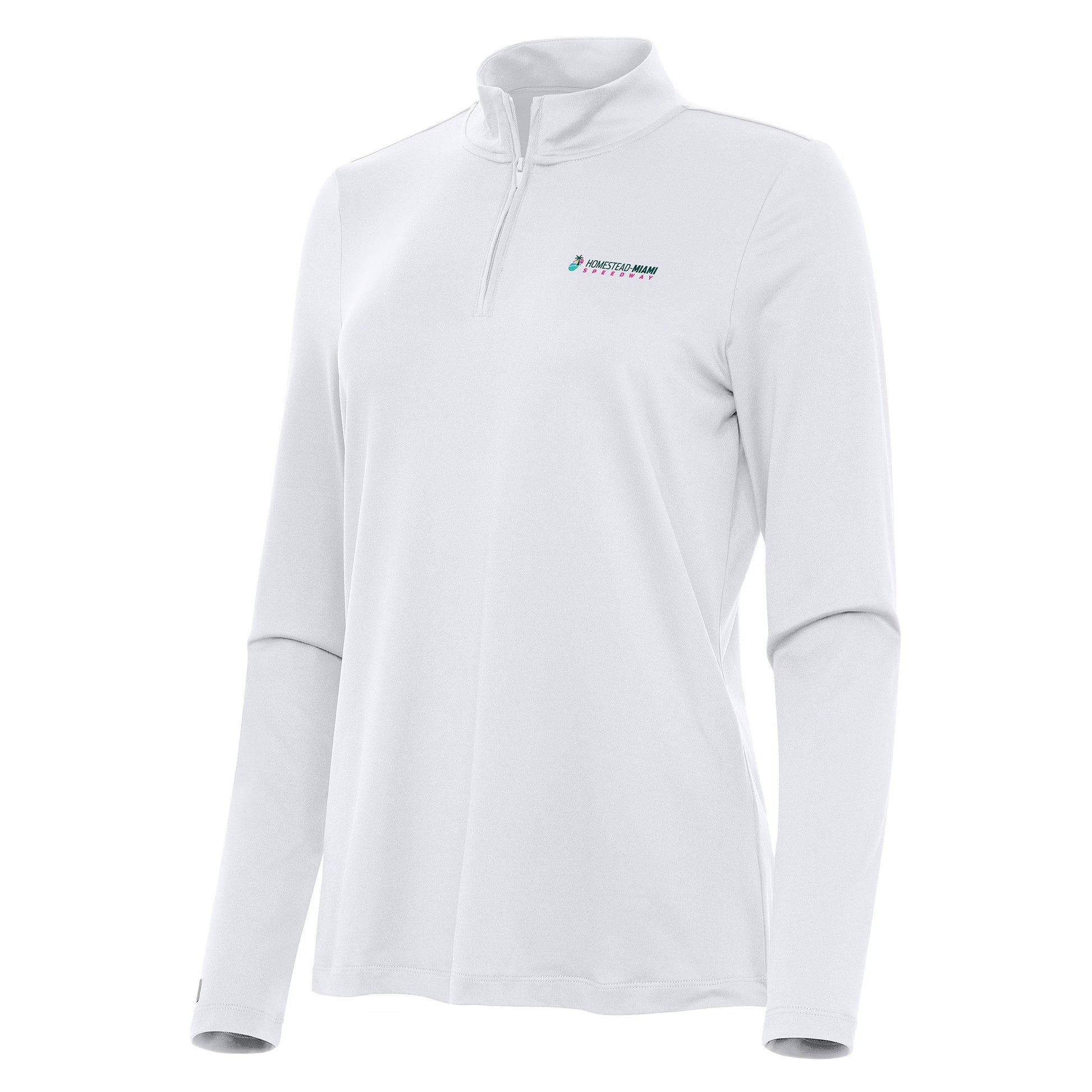 Women's Homestead-Miami Speedway Antigua White Reprocess Quarter-Zip Top