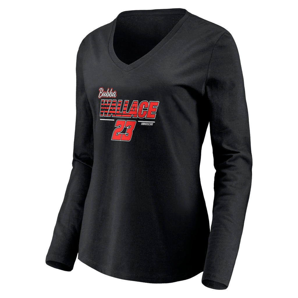 Women's Bubba Wallace Black Dominant Winner V-Neck Long Sleeve T-Shirt