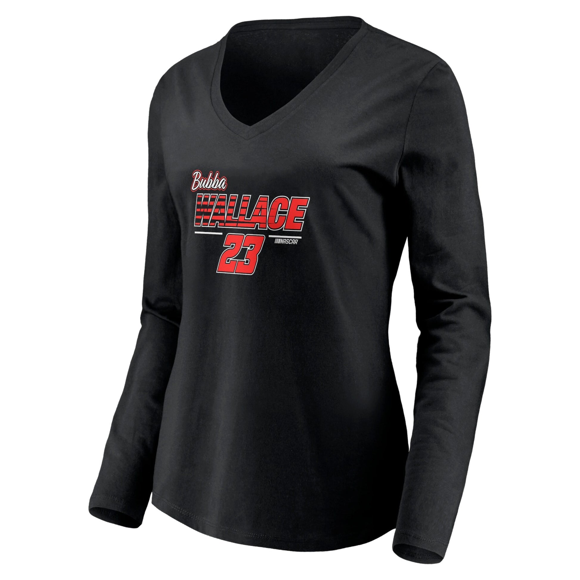Women's Bubba Wallace Black Dominant Winner V-Neck Long Sleeve T-Shirt