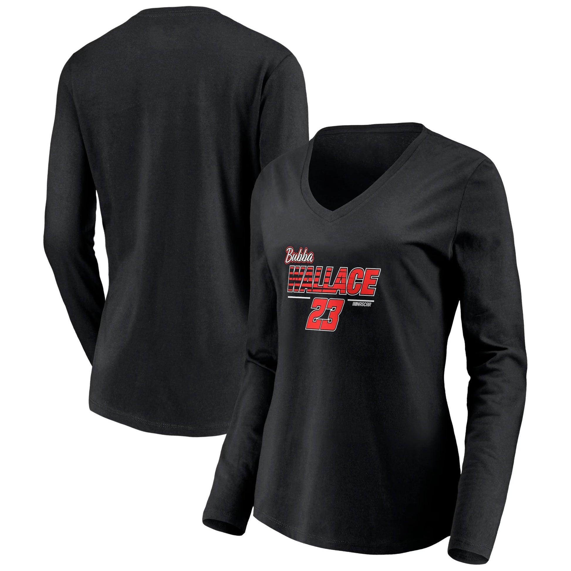 Women's Bubba Wallace Black Dominant Winner V-Neck Long Sleeve T-Shirt