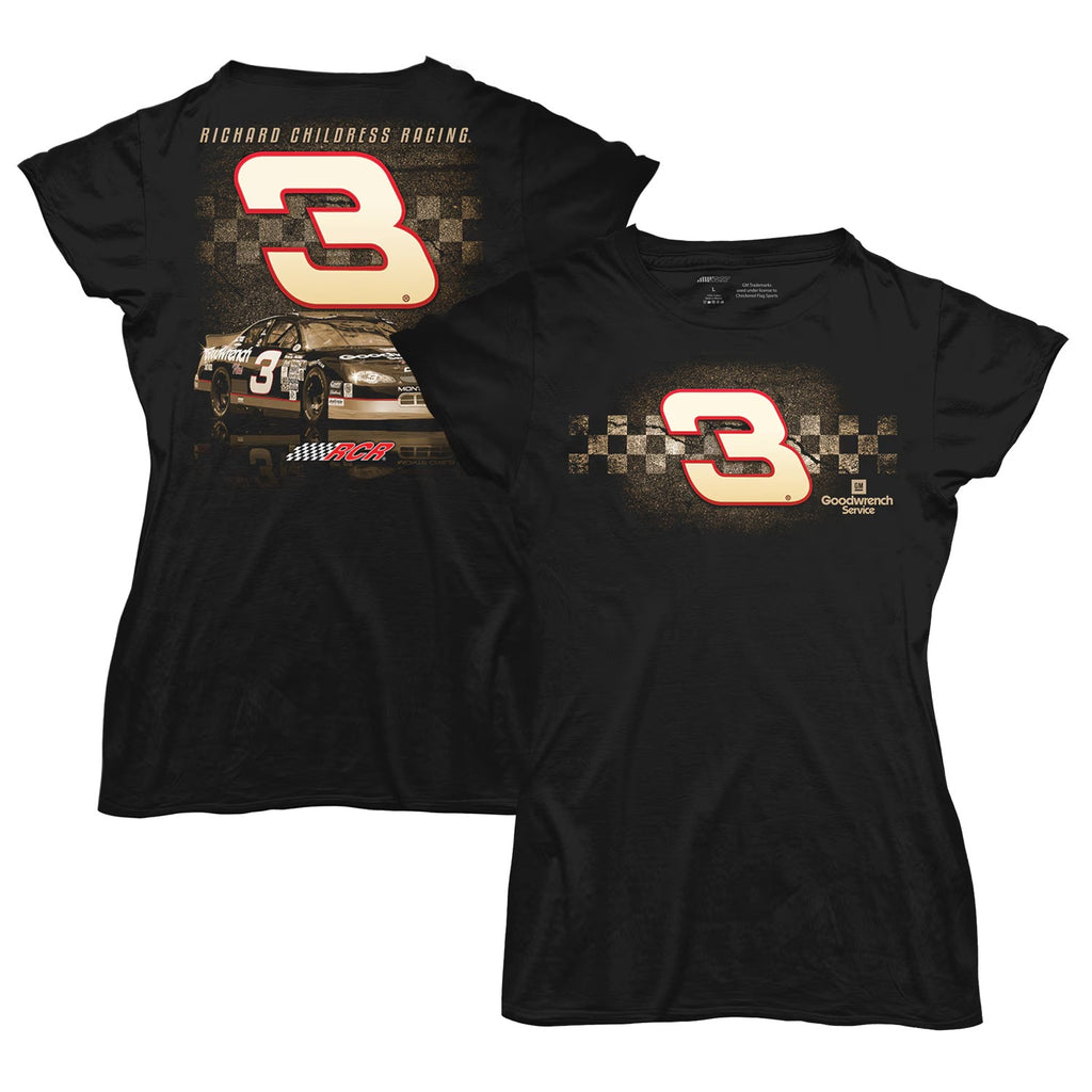 Women's Richard Childress Racing Checkered Flag Black Goodwrench T-Shirt