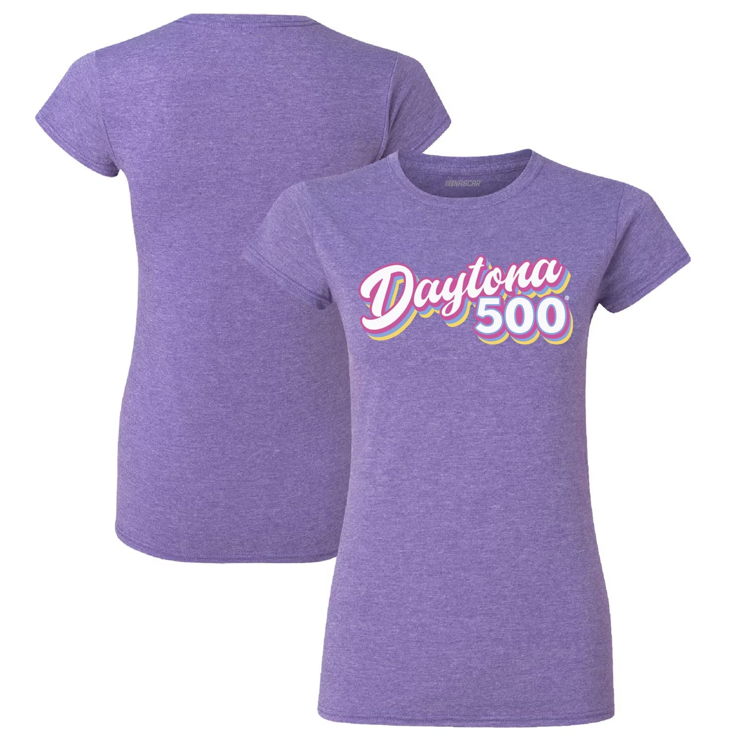 Women's Daytona 500 Checkered Flag Heathered Purple Retro T-Shirt