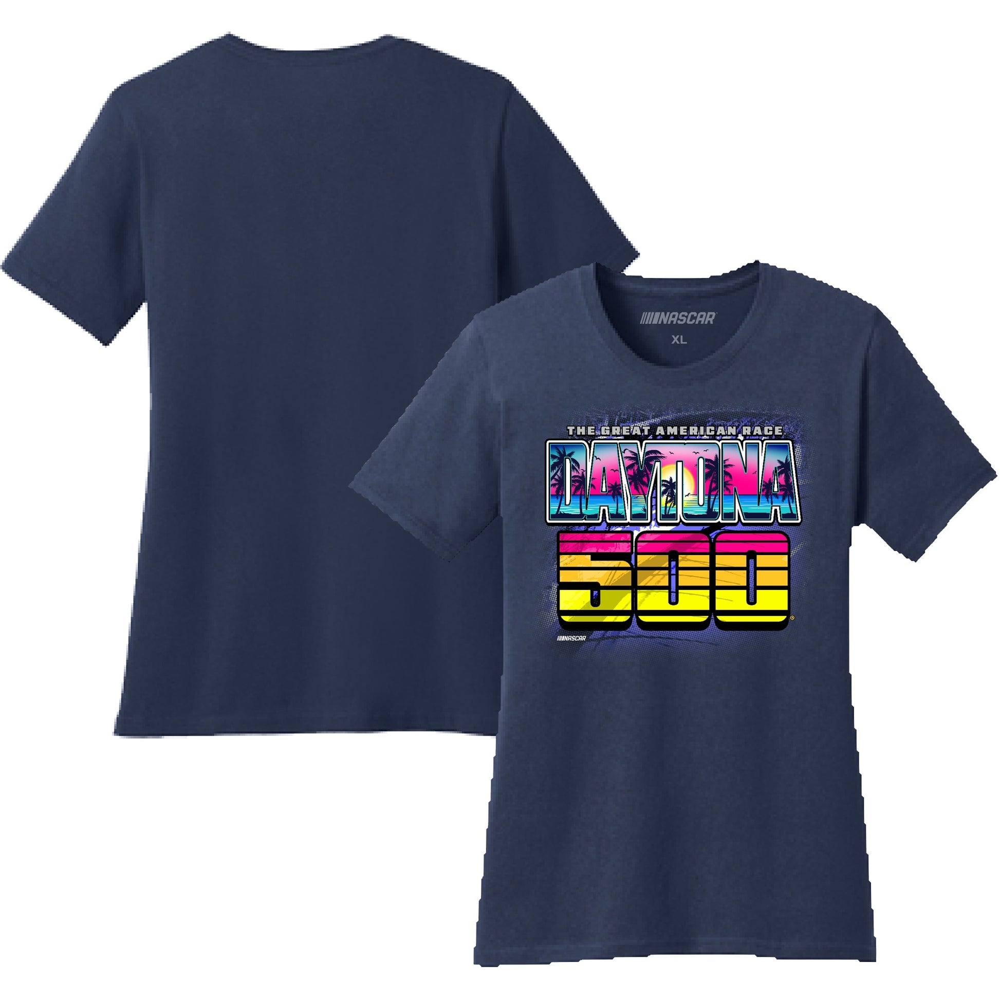 Women's Daytona International Speedway Checkered Flag Sports Navy 2025 Daytona 500 Graphic T-Shirt