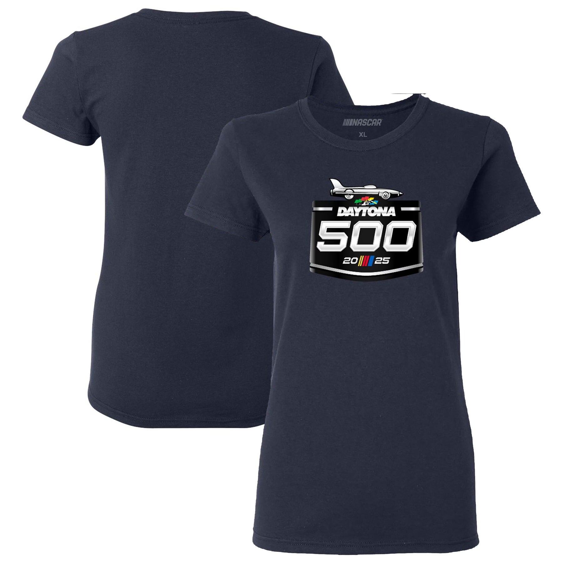 Women's Daytona International Speedway Checkered Flag Sports Navy 2025 Daytona 500 Logo T-Shirt