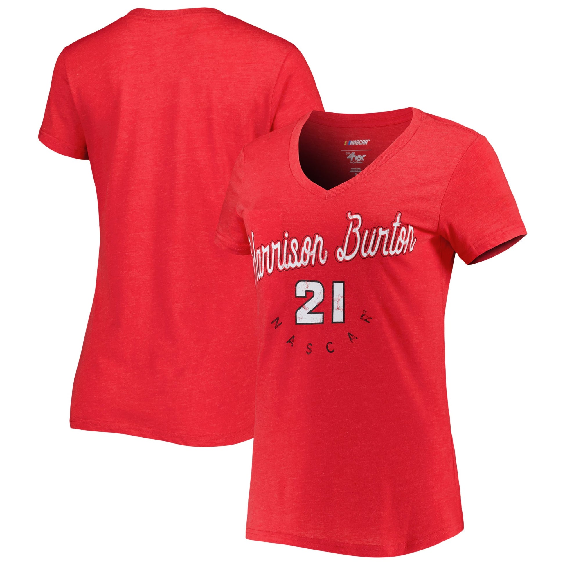 Women's Harrison Burton G-III 4Her by Carl Banks Red Bump & Run V-Neck T-Shirt