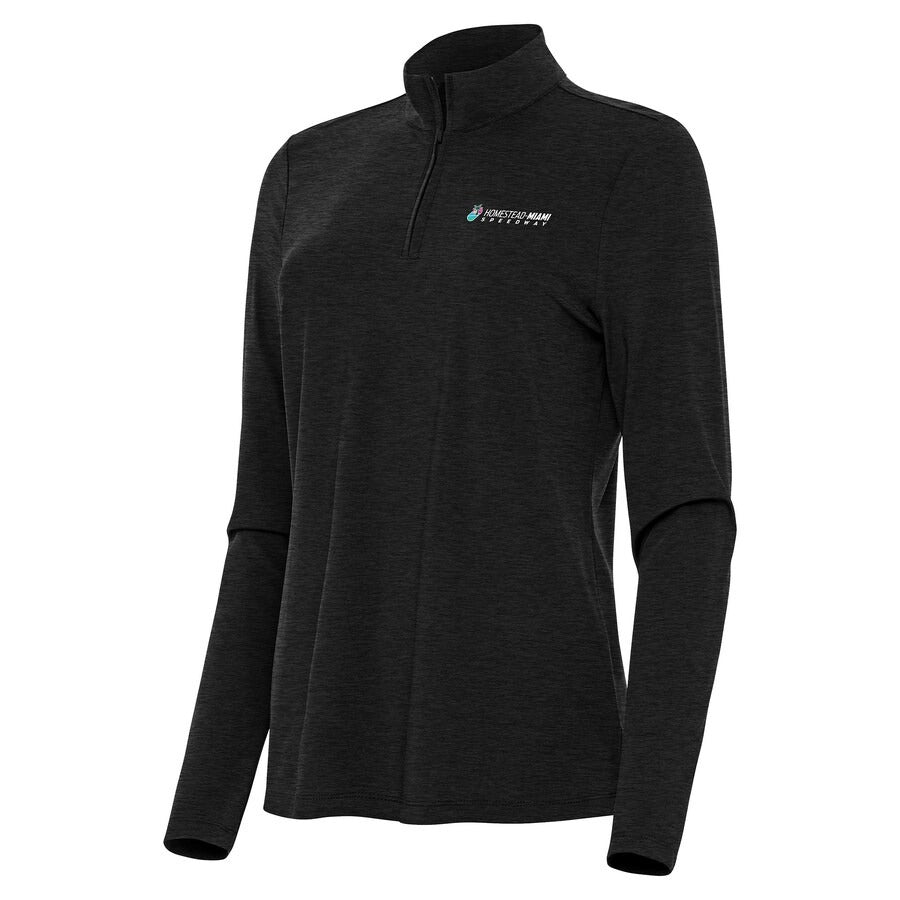 Women's Homestead-Miami Speedway Antigua Heather Black Bright Quarter-Zip Top