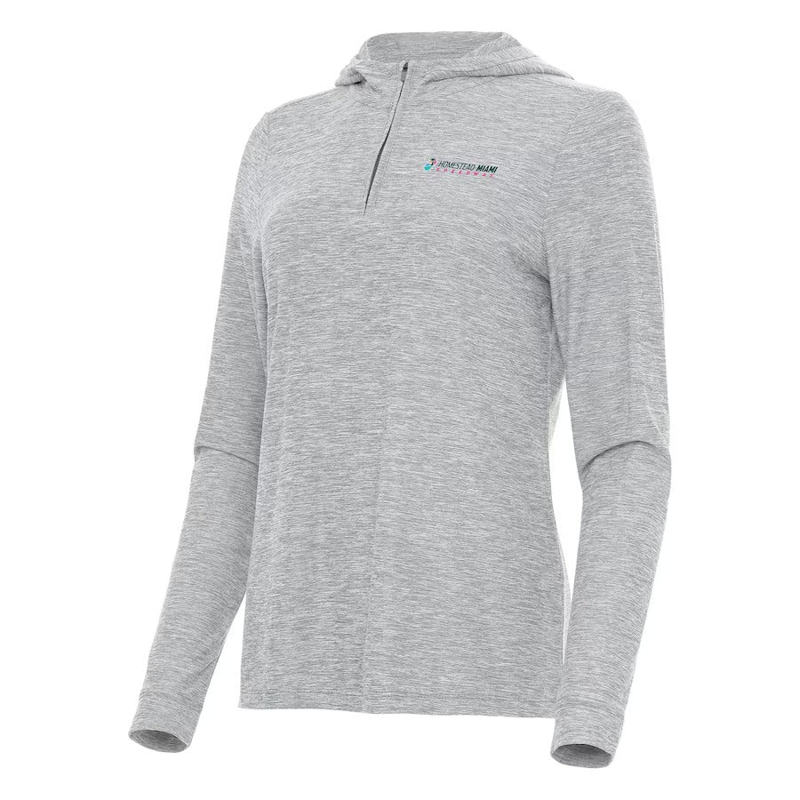 Women's Homestead-Miami Speedway Antigua Heather Black Daybreak Quarter-Zip Pullover Hoodie