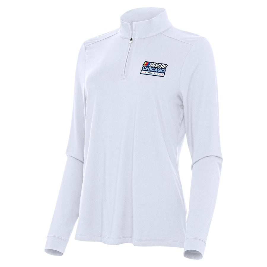 Women's NASCAR Chicago Street Race Antigua White Intent Quarter-Zip Top