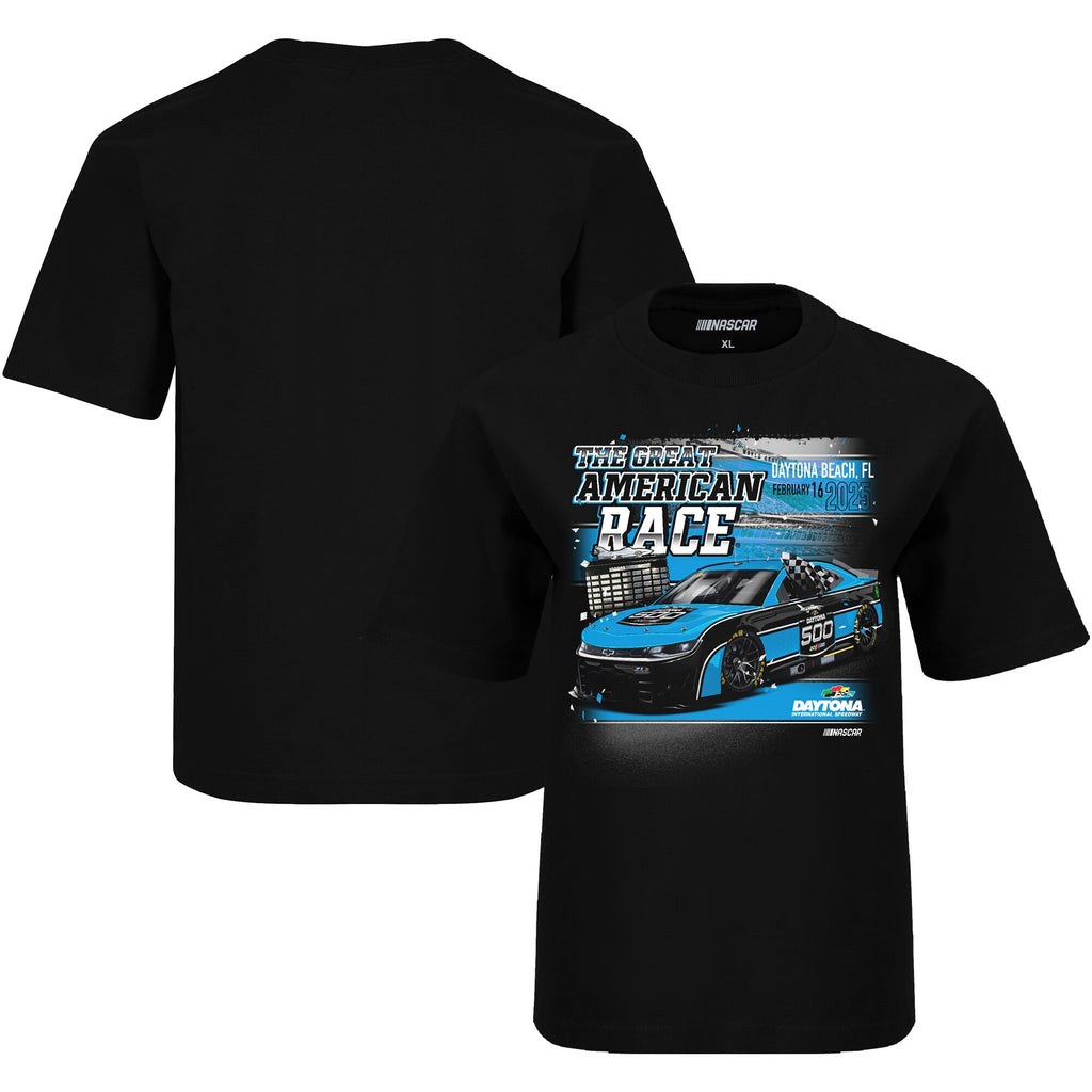 Youth Daytona International Speedway Checkered Flag Sports Black 2025 Daytona 500 Graphic T-Shirt