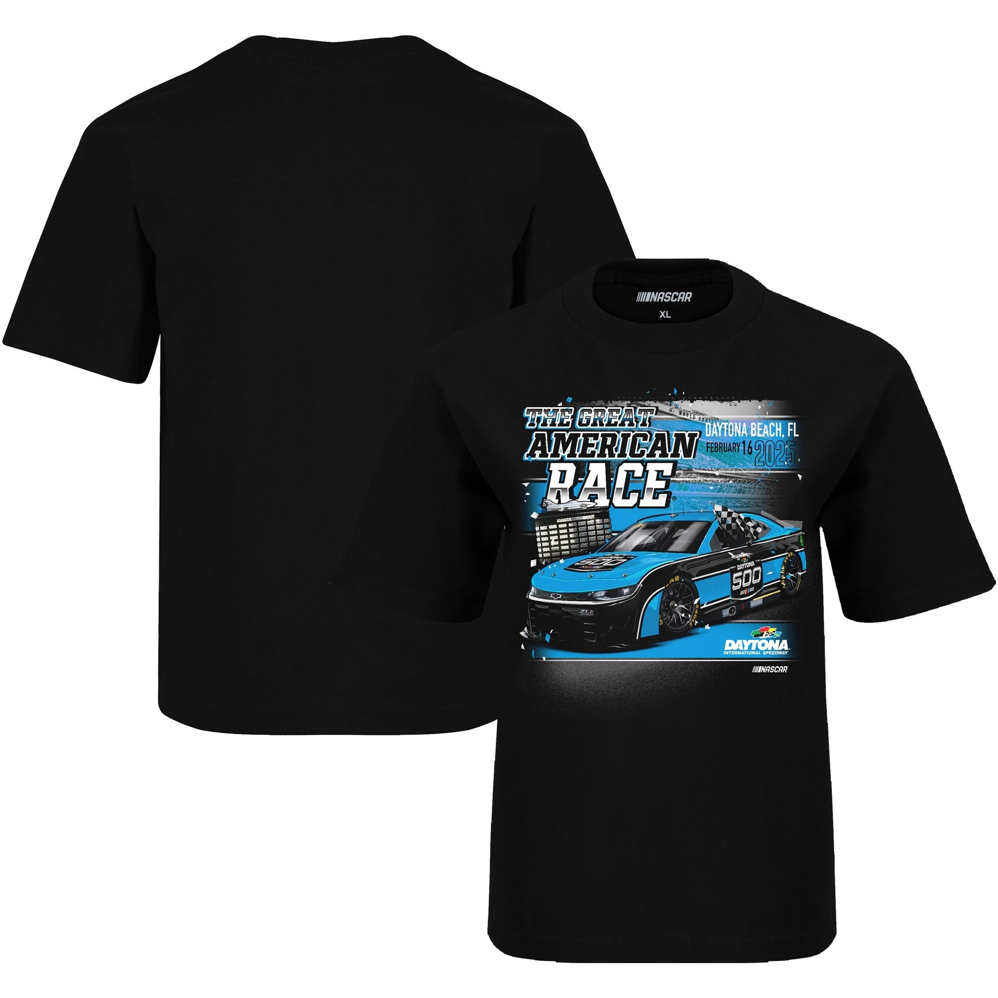 Youth Daytona International Speedway Checkered Flag Sports Black 2025 Daytona 500 Graphic T-Shirt