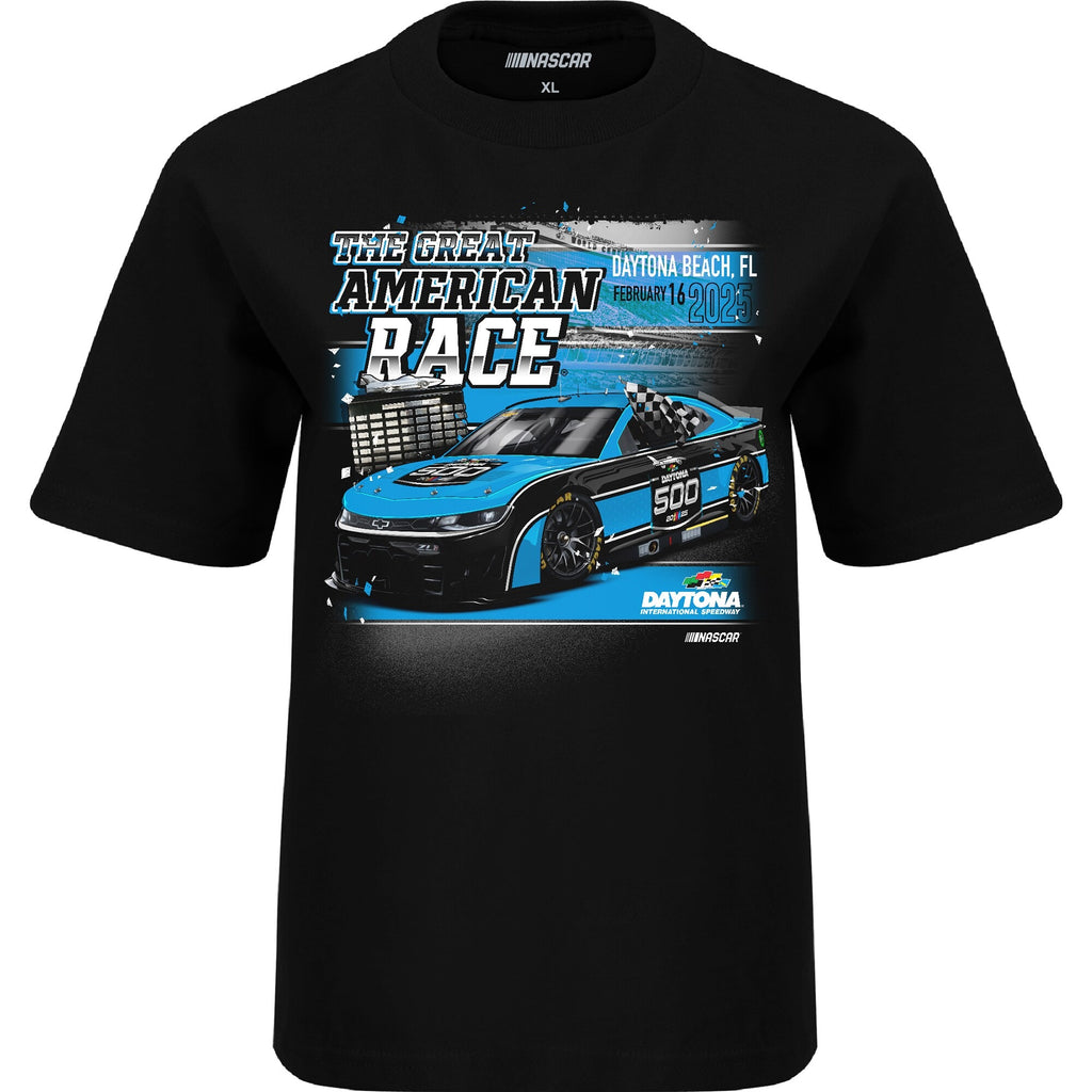 Youth Daytona International Speedway Checkered Flag Sports Black 2025 Daytona 500 Graphic T-Shirt