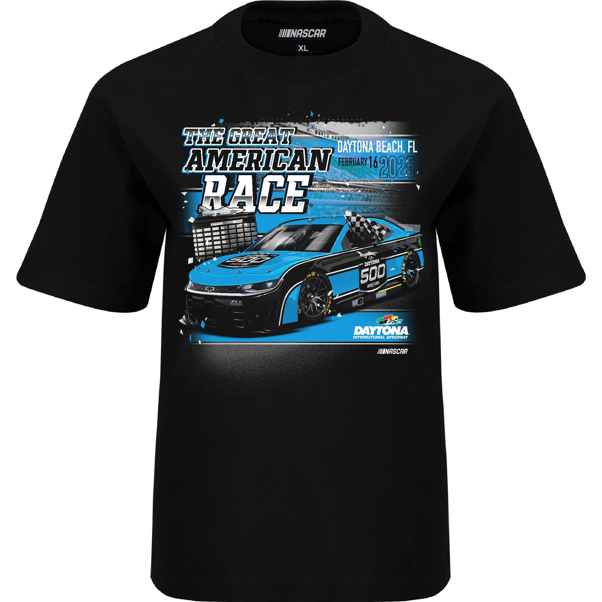 Youth Daytona International Speedway Checkered Flag Sports Black 2025 Daytona 500 Graphic T-Shirt