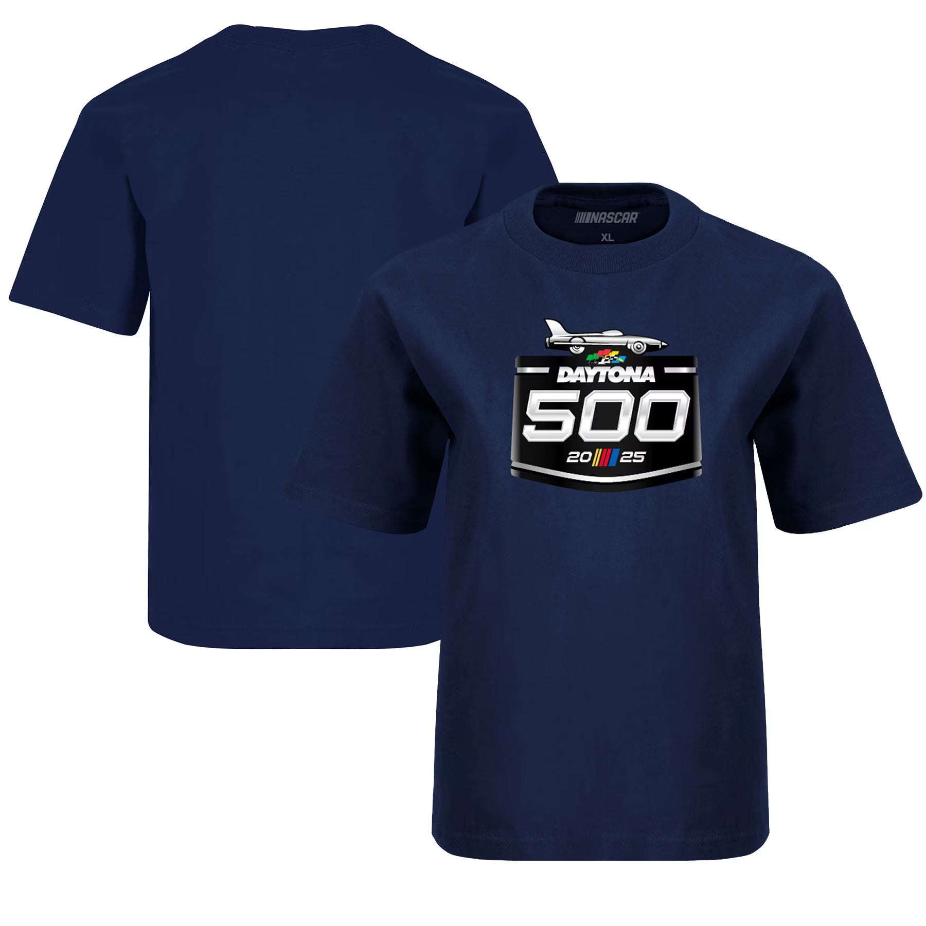 Youth Daytona International Speedway Checkered Flag Sports Navy 2025 Daytona 500 Logo T-Shirt